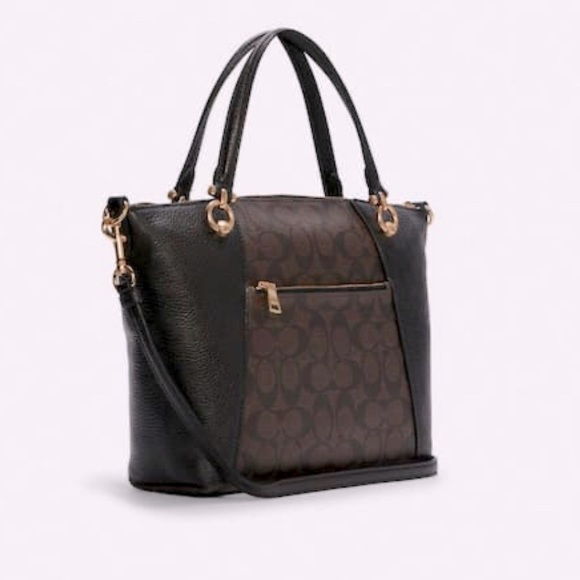 Coach Brown/black Signature Tote Satchel Gold Accents NWT - Picture 3 of 13